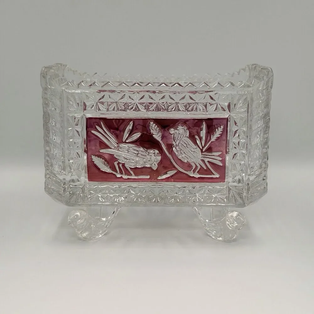 Hofbauer Byrdes Ruby Red Bird 4-Footed Bowl Trinket Candy Dish 24% Lead Crystal